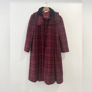 Girls Wool Quilted Long Plaid Jacket 12 Preppy